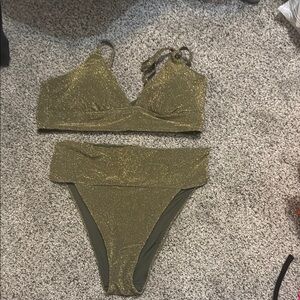 Aerie Gold Glitter Bikini Set